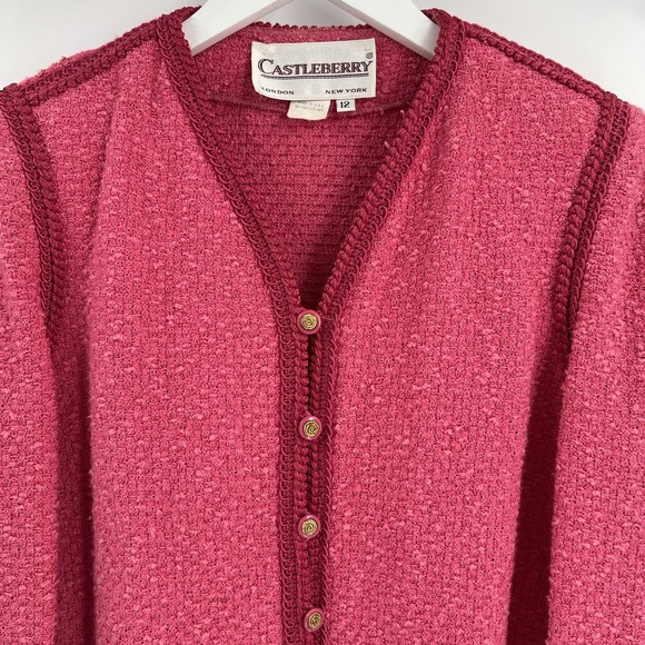 Vintage Castleberry Boucle Blazer Size 12 Pink‎ Tweed Jacket Union Made Classy - Picture 2 of 10